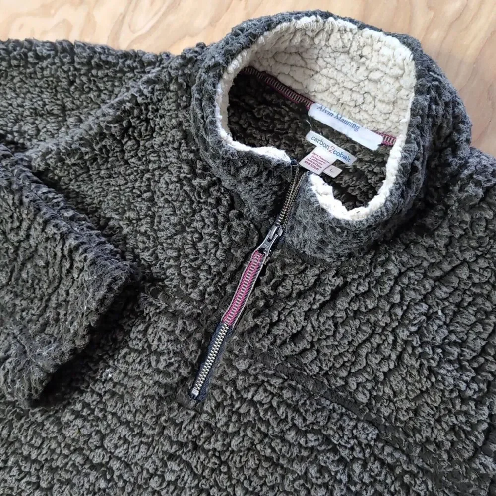 Carbon2Cobalt Transcendent Faux Sherpa Brown Quarter Zip Pullover Sweater Size L